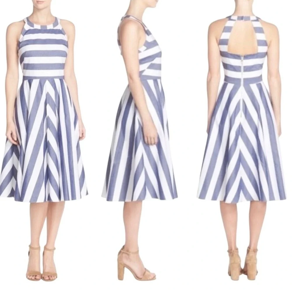 Eliza J Nautical Euro Summer Beachy Womens size‎ 4 Fit & Flare Open Back Dress